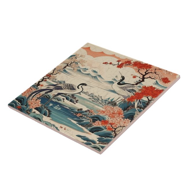 Traditional Japan Kutani Ornamental Art 19 Ceramic Tile (Side)