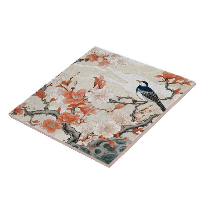 Traditional Japan Kutani Ornamental Art 2 Ceramic Tile (Side)