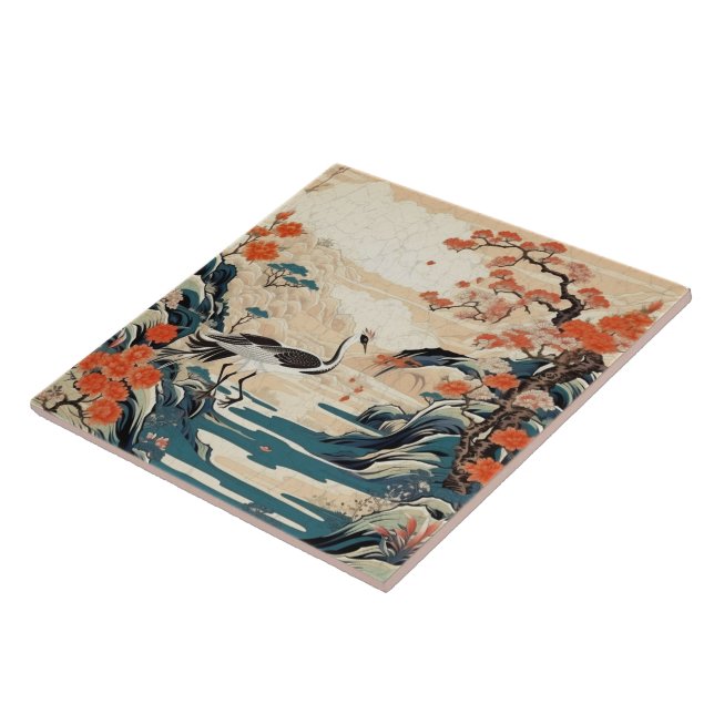 Traditional Japan Kutani Ornamental Art 3 Ceramic Tile (Side)