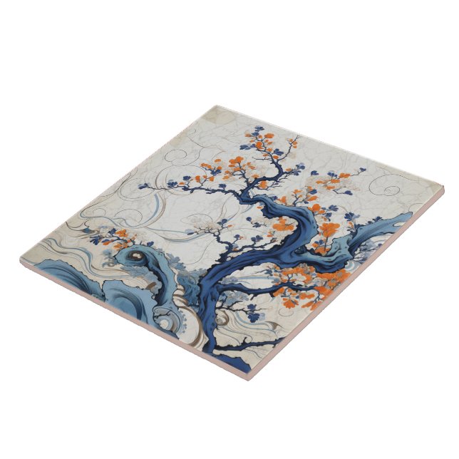 Traditional Japan Kutani Ornamental Art 5 Ceramic Tile (Side)