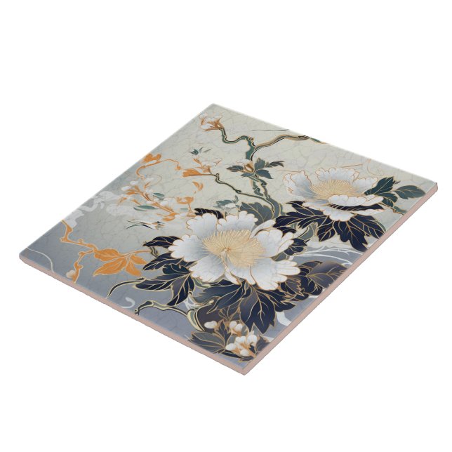 Traditional Japan Kutani Ornamental Art 8 Ceramic Tile (Side)