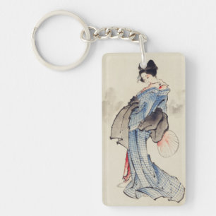 Traditional Japanese Art of Geisha in Kimono Keychain