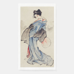 Traditional Japanese Art of Geisha in Kimono Paper Guest Towels