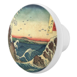 Traditional japanese art sea Ukiyo-e ocean wave Ceramic Knob