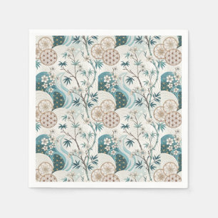 Traditional Japanese Bamboo Blossom Floral Pattern Napkins