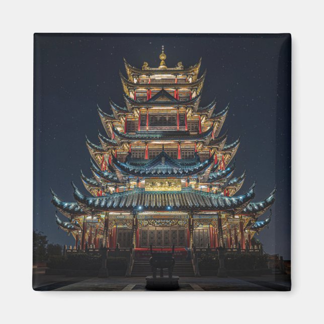 Traditional Japanese Building Lights up Night Sky Magnet (Front)