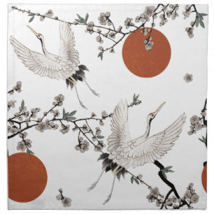 Traditional Japanese crane with plum blossom Cloth Napkin