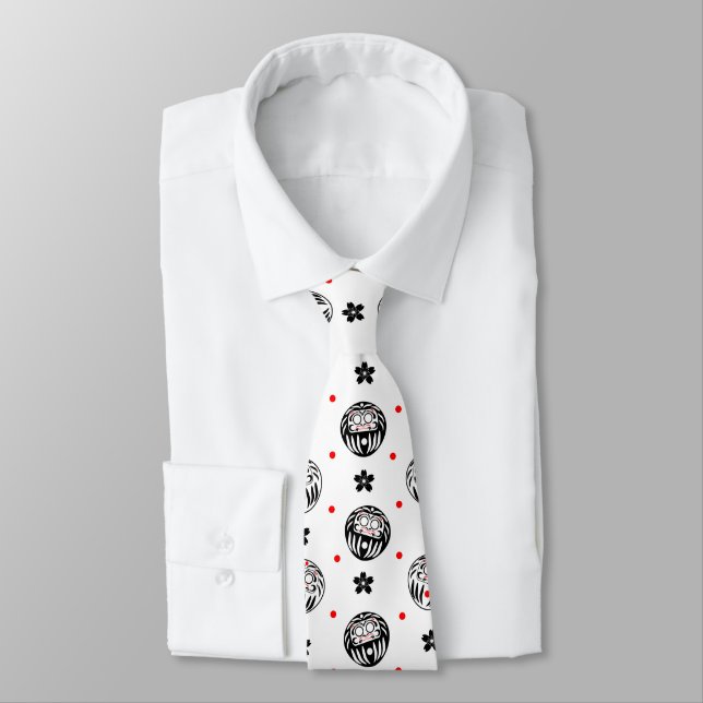 Traditional japanese daruma doll black and white neck tie (Tied)