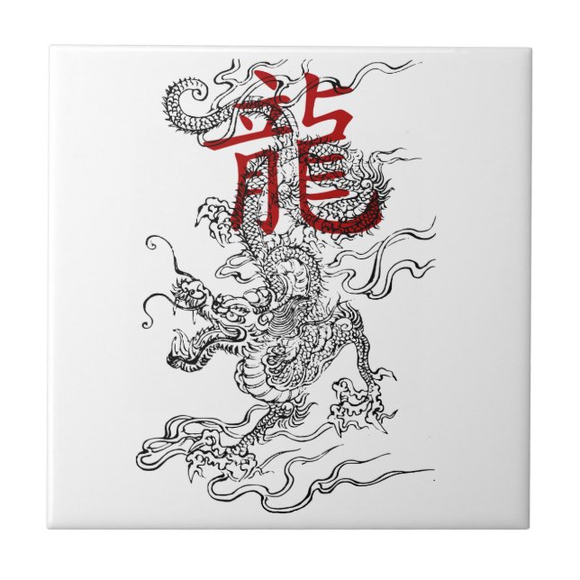 Traditional Japanese Dragon with Kanji Ceramic Tile (Front)