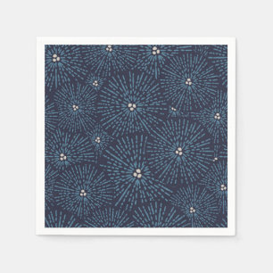 Traditional Japanese floral geometric blue white Napkins