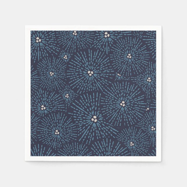 Traditional Japanese floral geometric blue white Napkins (Front)