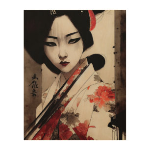 Traditional Japanese  Geisha in Kimono Wood Wall Art