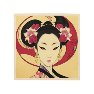 Traditional Japanese Geisha Wood Print