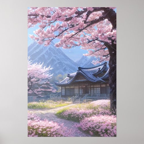 Traditional Japanese House in Countryside Poster