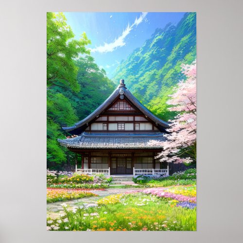 Traditional Japanese House in Nature Poster