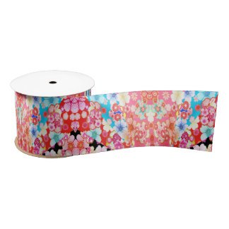 Traditional Japanese Kimono Floral Pink Blue Red Satin Ribbon