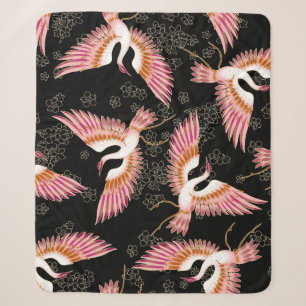 Traditional Japanese Kimono Motifs Pattern Sherpa Blanket