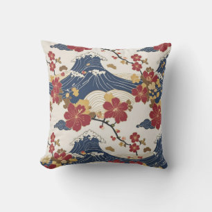 Traditional Japanese Kimono Pattern Throw Pillow