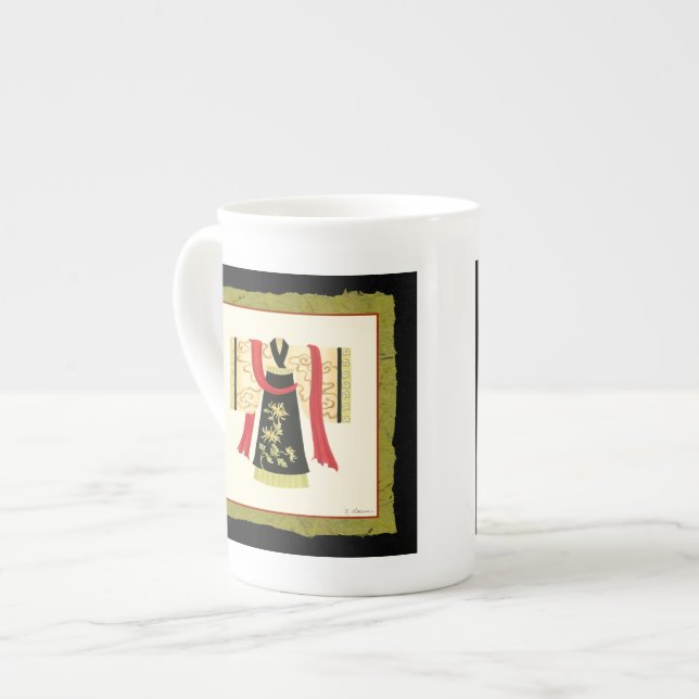 Traditional Japanese Kimono with Floral Print Bone China Mug (Front Left)