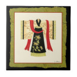 Traditional Japanese Kimono with Floral Print Ceramic Tile