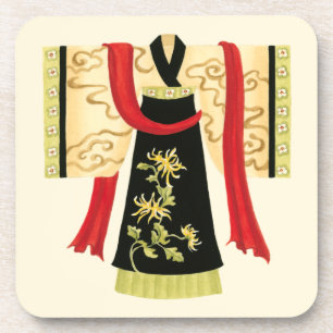 Traditional Japanese Kimono with Floral Print Coaster