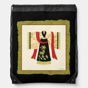 Traditional Japanese Kimono with Floral Print Drawstring Bag