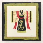 Traditional Japanese Kimono with Floral Print Glass Coaster
