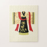 Traditional Japanese Kimono with Floral Print Jigsaw Puzzle<br><div class="desc">Nancy Slocum created this charming print of a traditional Japanese Kimono with a deep red sash. The bottom of the kimono is black with a lovely floral print. Give this as a gift,  or purchase it for yourself!</div>