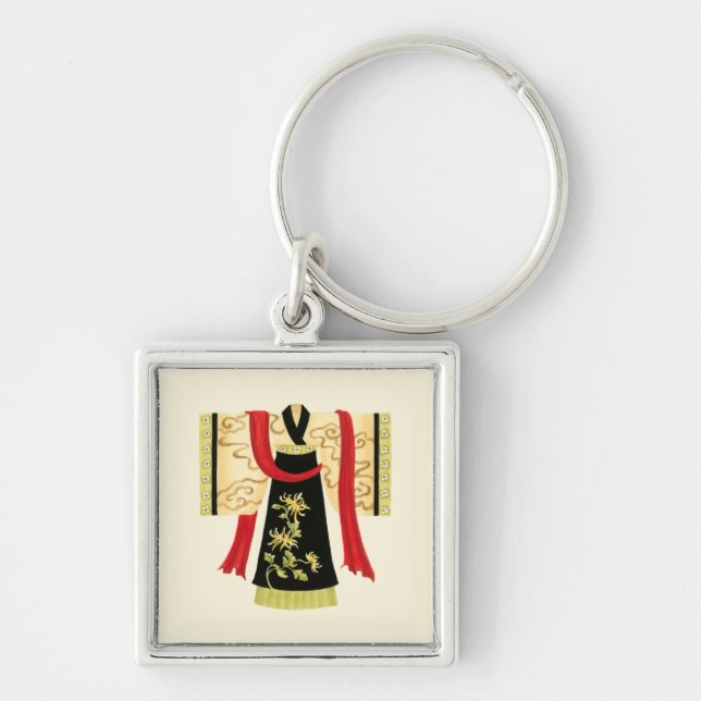 Traditional Japanese Kimono with Floral Print Keychain (Front)