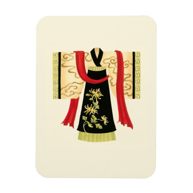 Traditional Japanese Kimono with Floral Print Magnet (Vertical)