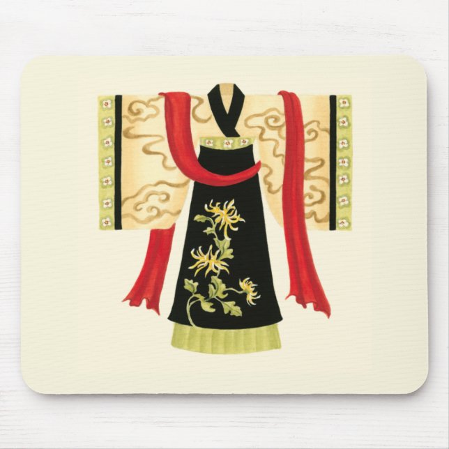 Traditional Japanese Kimono with Floral Print Mouse Pad (Front)