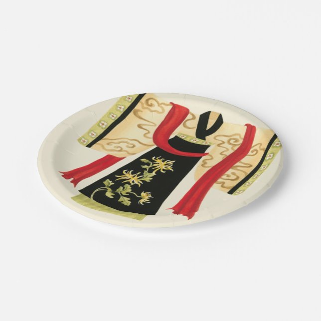 Traditional Japanese Kimono with Floral Print Paper Plates (Angled)