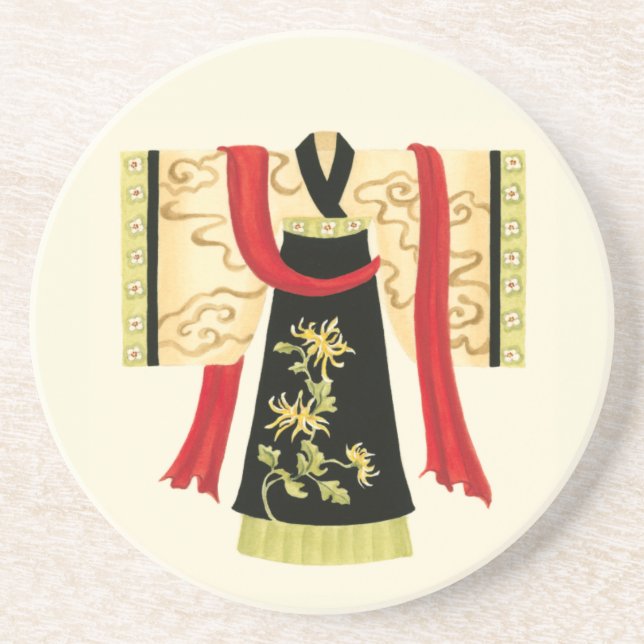 Traditional Japanese Kimono with Floral Print Sandstone Coaster (Front)