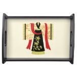 Traditional Japanese Kimono with Floral Print Serving Tray