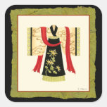 Traditional Japanese Kimono with Floral Print Square Sticker