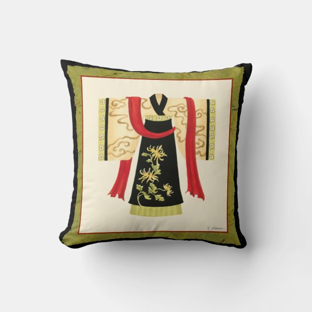 Traditional Japanese Kimono with Floral Print Throw Pillow (Front)