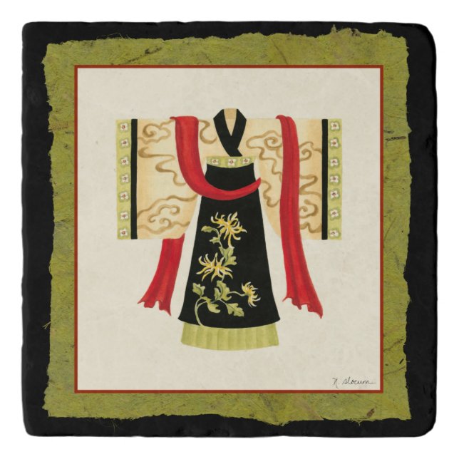Traditional Japanese Kimono with Floral Print Trivet (Front)