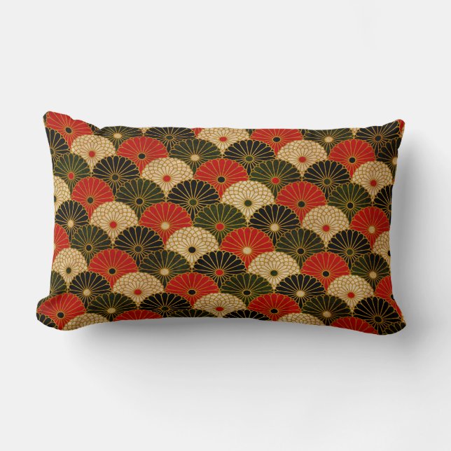 Traditional Japanese Lotus Pattern Lumbar Pillow (Front)