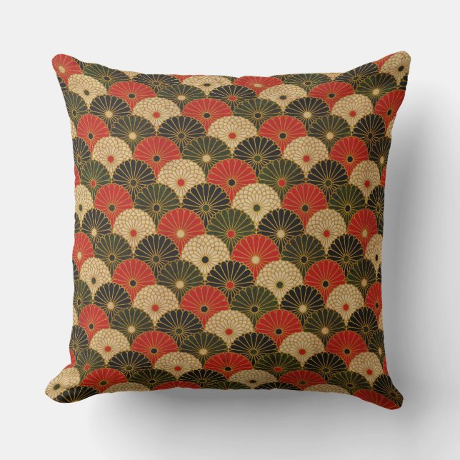 Traditional Japanese Lotus Pattern Outdoor Pillow (Front)