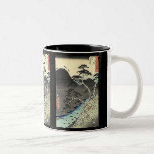 traditional Japanese Mountain Ukiyo-e landscape Two-Tone Coffee Mug
