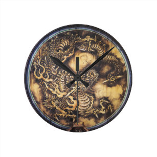 INTERESTPRINT Japanese Style Dragon Wall Clock Plastic Cover Non-Ticking
