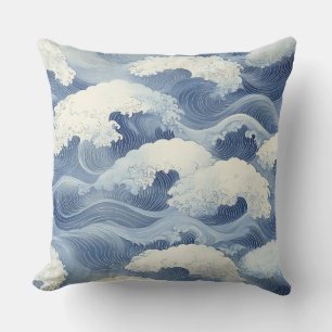 🌊 Traditional Japanese Pattern of Blue Waves 🌊 Throw Pillow