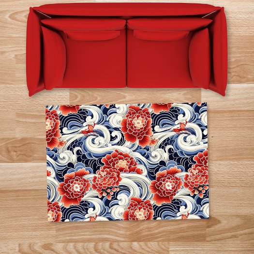 Traditional Japanese Red White Blue Floral Pattern