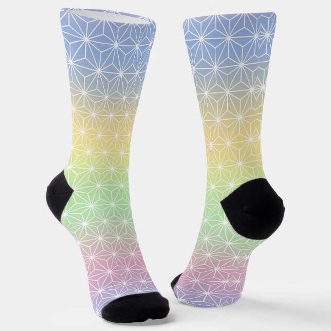 Traditional Japanese Star Pattern Rainbow Hues Socks (Angled)