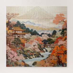 Traditional Japanese Tapestry Art Elegant Design Jigsaw Puzzle
