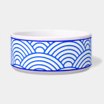 Traditional Japanese wave design dog and cat<br><div class="desc">Traditional Japanese blue wave pattern design dog and cat Bowl</div>