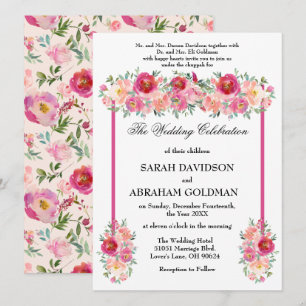 Traditional Jewish Wedding Invitations - Pink Rose