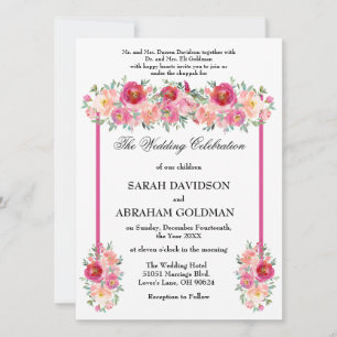 Traditional Jewish Wedding Invitations - Pink Rose