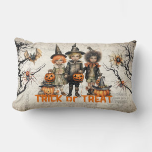 Traditional kids with classic Halloween costumes Lumbar Pillow