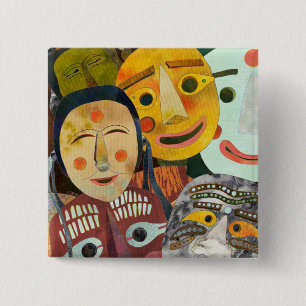 Traditional Korean Masks Button